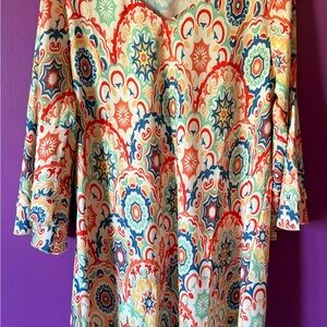 Blue and Orange Graphic Midi Dress with Relaxed Fit